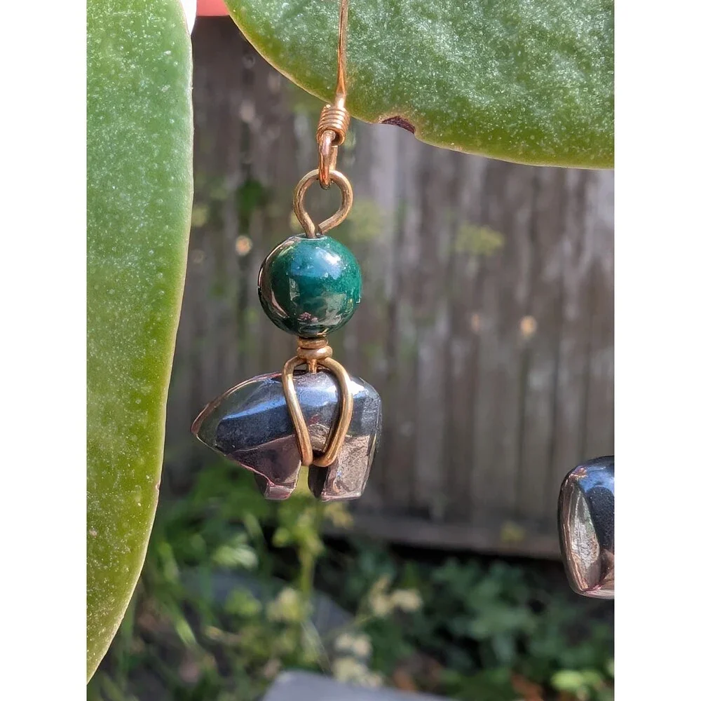 Vintage Hematite Bear Earrings; Southwestern Dangle Earrings
